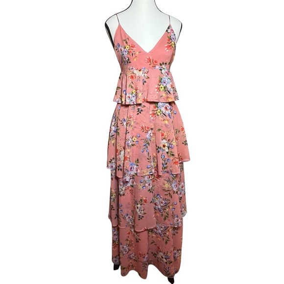 House Of Harlow X Revolve Nel Maxi Dress Sundress Size Small Tiered Flowy Pink - Picture 4 of 9